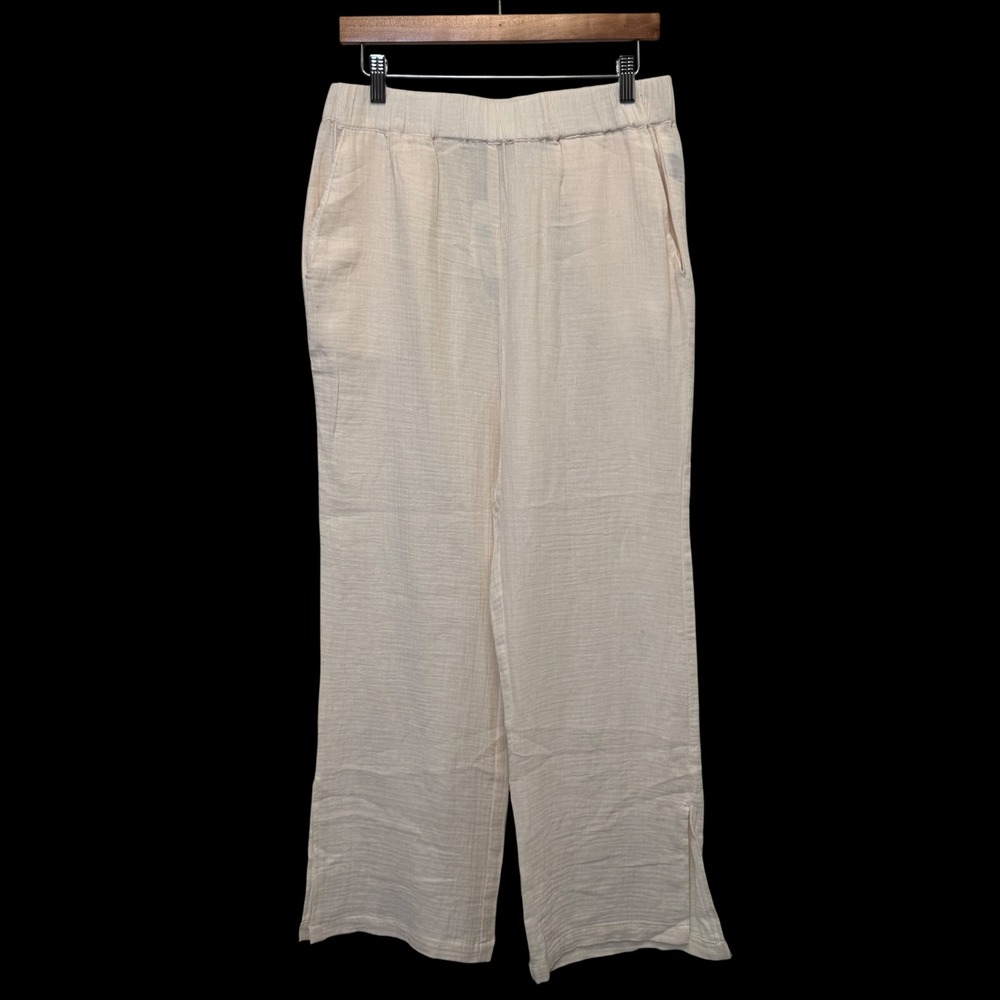 Sanctuary Easy Going‎ Gauze Pants L Cream Wide Leg Split Hem Coastal Boho Resort